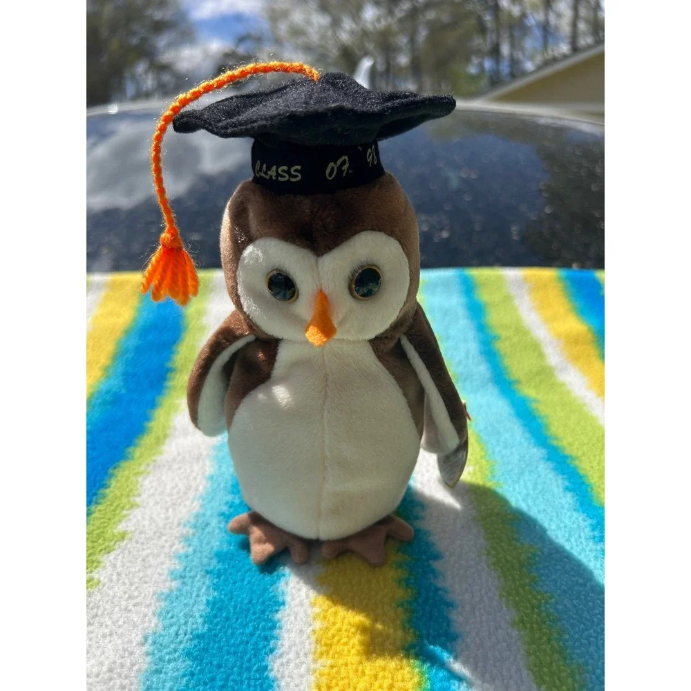 Ty Wise the Owl Beanie‎ Baby Plush 1998 Brown Graduation Cap Excellent Retired